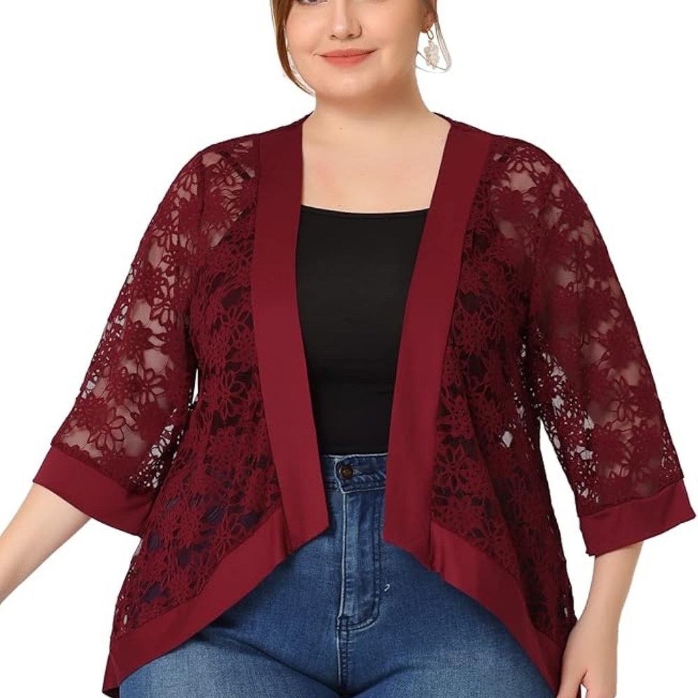 NWT - Agnes Orinda Casual Lace Crotchet Cardigan 3/4 Sleeves Plus Size  - 4X
